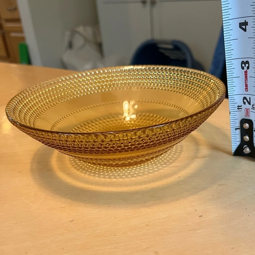 Vintage Amber Glass Cereal Desert Fruit Beaded Bullseye Bowl 6 1/2” X 2 1/8”